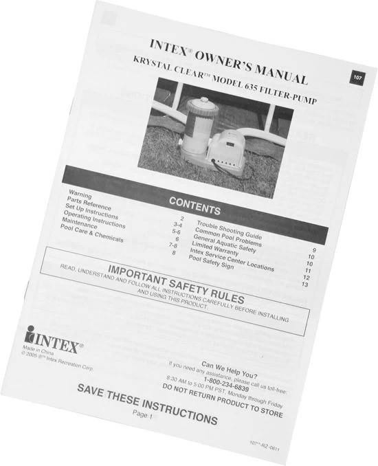 Instruction Manual For 1500 GPH Intex Pool Filter Pump